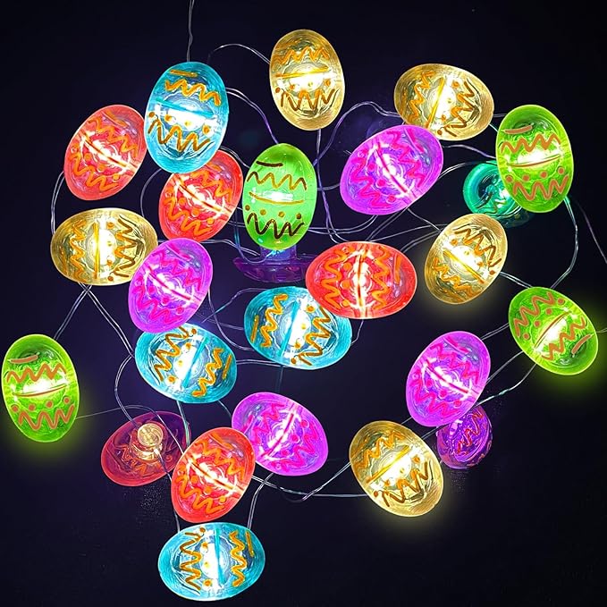 Aogist 50LED Easter Egg Fairy Lights - 16ft Super Bright 3D Egg String Light Battery Operated Decor for Indoor/Outdoor Easter Basket Spring Party Home Yard Tree Decor