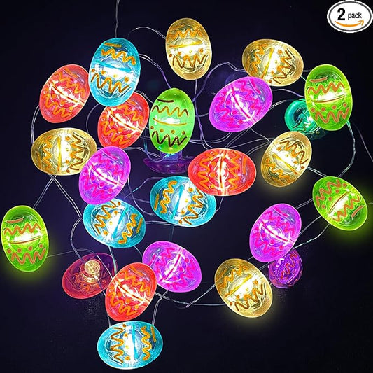 Aogist 50LED Easter Egg Fairy Lights - 16ft Super Bright 3D Egg String Light Battery Operated Decor for Indoor/Outdoor Easter Basket Spring Party Home Yard Tree Decor,2 Pack