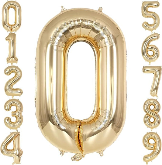 Champagne Gold Large Number 0 Balloon, 40 Inch Light Gold Foil Helium Number Balloons, Giant Mylar Number 0 Balloons for Birthday Party Anniversary Decorations