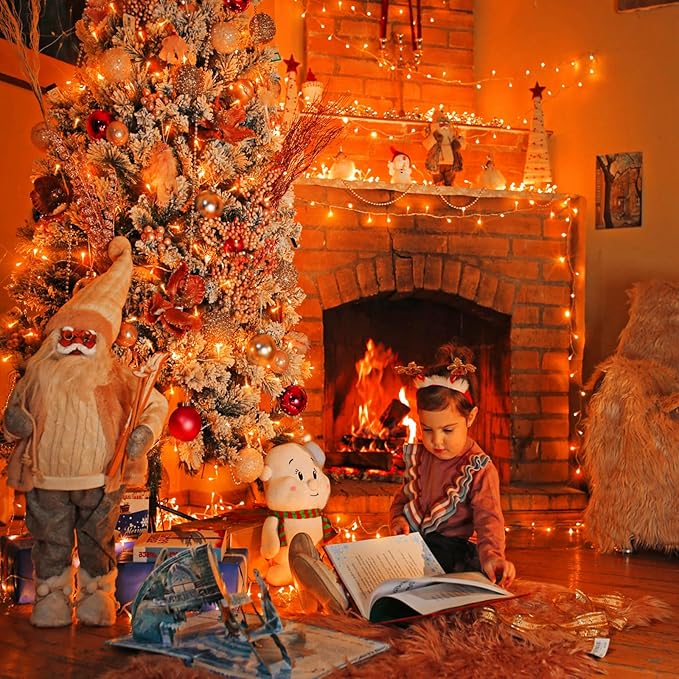 800 LED Christmas Lights Outdoor 262 FT String Lights Indoor Outdoor Clear Wire with 8 Modes Plug in Waterproof Orange String Light for Christmas Tree Party Thanksgiving Decorations