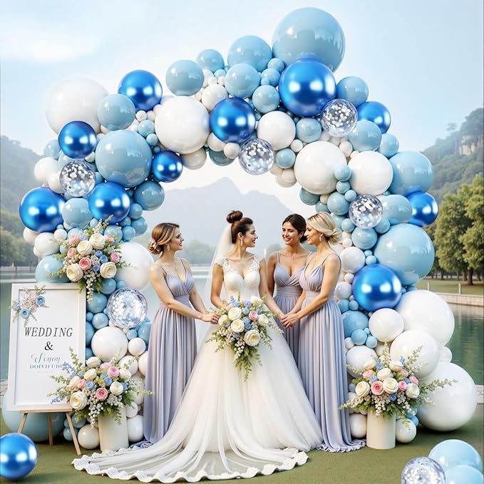 KARLURE Blue Balloon Arch Kit Garland, Baby Blue Balloons White Silver Confetti Balloons for Boy Baby Shower Decorations Birthday Gender Reveal Bridal Shower Wedding Graduation Ocean Party Decorations