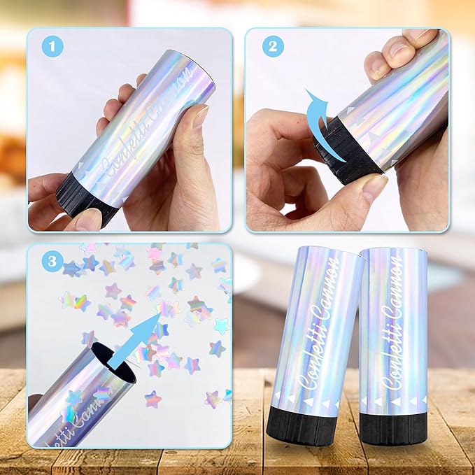 8 PCS Party Confetti Poppers Silver Stars Confetti for Wedding Birthday Graduation Baby Shower Anniversary Christmas New Year's Party Supplies