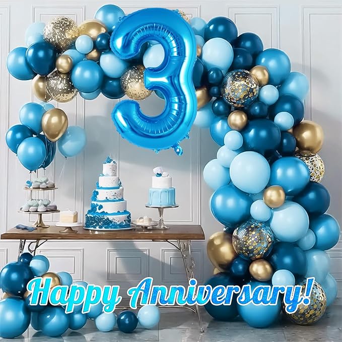 Blue Number 3 Balloon 40 Inch, Big Large Foil Helium Number Balloons, Jumbo Giant Mylar Number 3 Balloons for 3 Third Birthday Party Decorations Supplies Anniversary Celebration