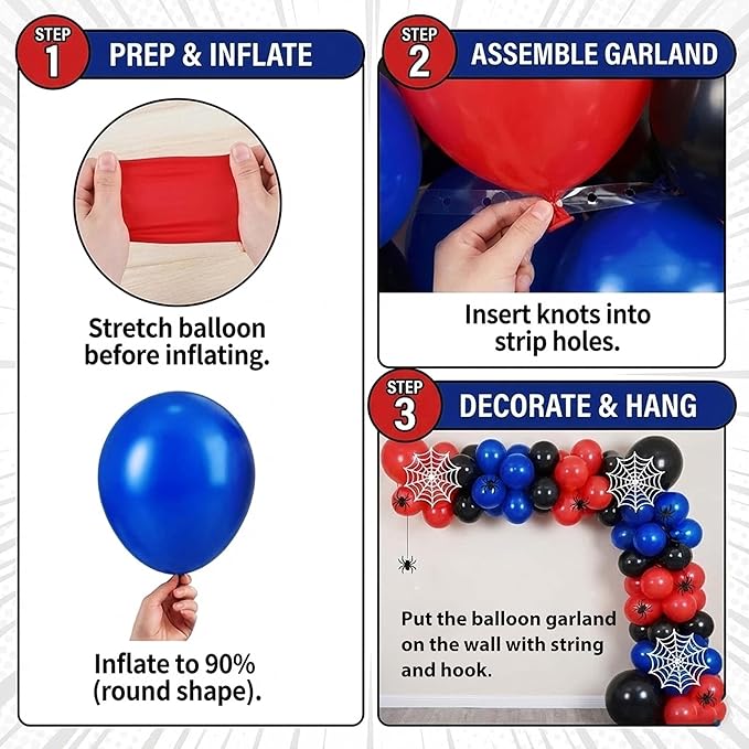 100pcs Hawaii Balloons Garland Arch Kit with Balloons for Birthday Decorations,Party Supplies for boys Girls (Spider)