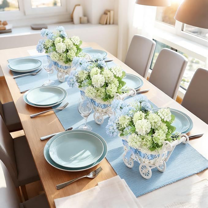 3 Pack Rattan Baby Carriage Floral Arrangement with Bouquet Baby Shower Table Centerpiece Stroller for Guests Gender Reveal Wedding Party Favor Gift and Souvenir(Blue)