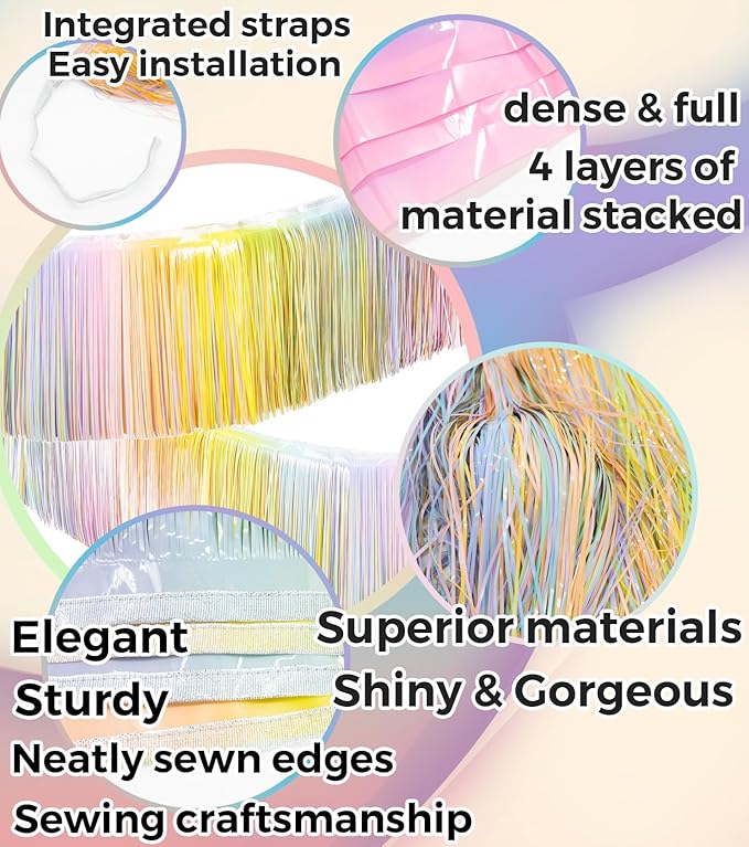 LILF Premium Fringe Tinsel Garland for Party Decorations Foil Metallic Tassels Banner Party Streamers for Birthday Wedding Graduation Christmas Home Decor (Macaroon Rainbow)
