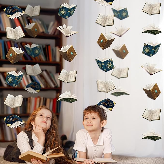 Cheerland Book Party Decorations Book Themed Party Decorations Floating Spell Magic Theme Magic Wizard Birthday Fairytale Flying Magical Garland Hanging Decor Witchcraft Banner Pack of 6