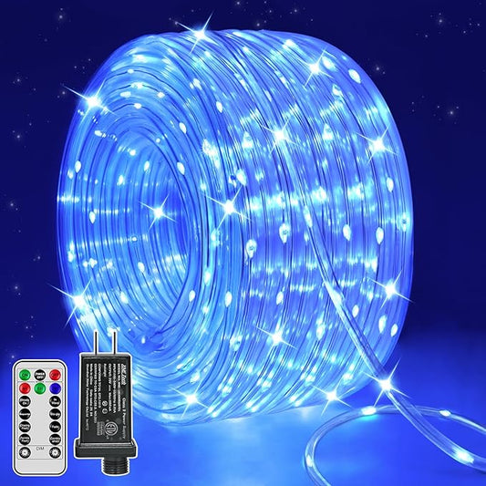 50ft LED Waterproof Rope Lights, String Lights with Remote, 8 Modes IP68 Waterproof Timer for Indoor Outdoor Blue Rope Lights for Outside (Blue)