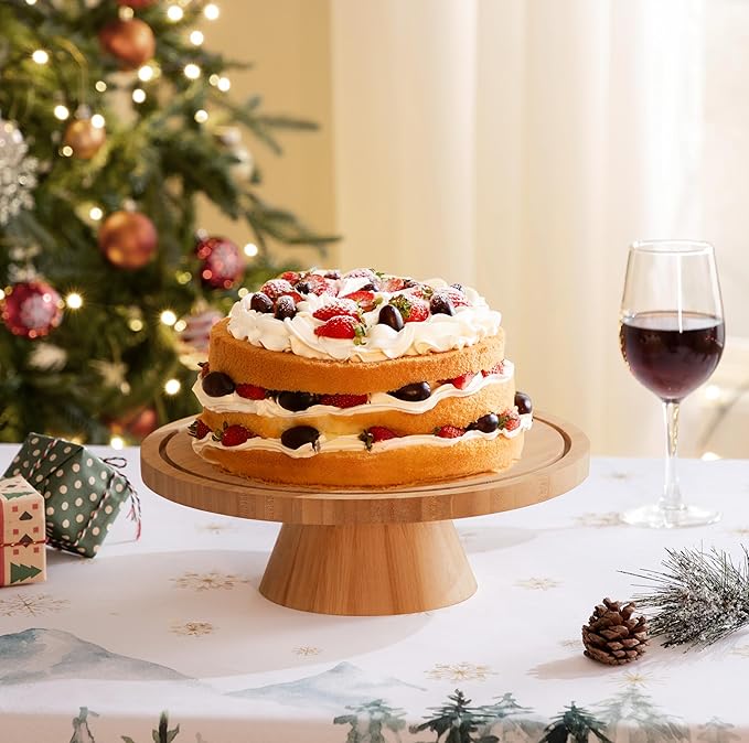 HBlife Cake Stand with Lid (11.4"), Multifunctional Cake Stand with Acrylic Dome, Bamboo 6-in-1 Cake Plate Display Stand with Cover for Baking Gifts, Birthday Kitchen Parties, Weddings