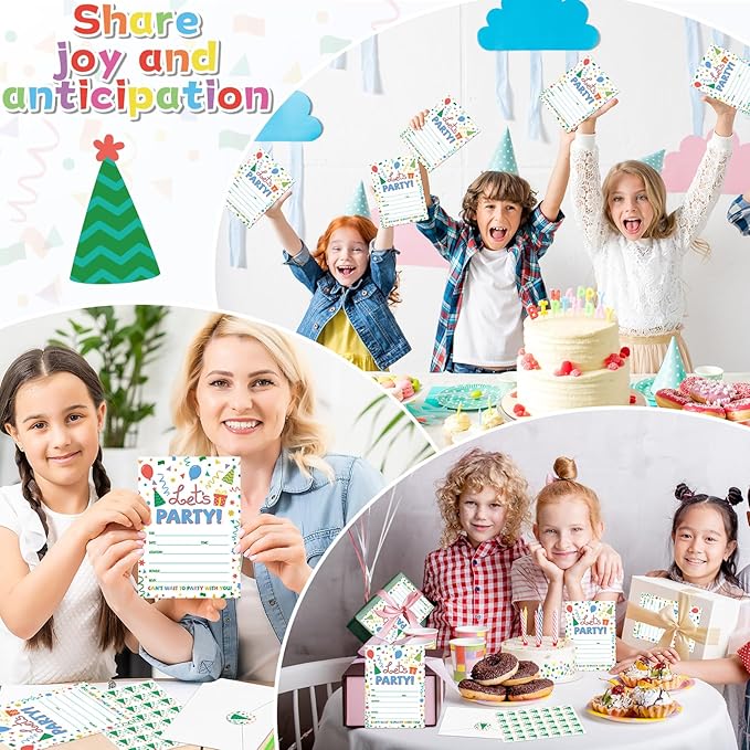 30 Packs Party Invitations for Birthday LET’S PARTY Invite Cards with Envelopes Label Stickers for Boys Girls Decorations Supplies Baby Shower Retirement Party Favors(Rainbow Dot)
