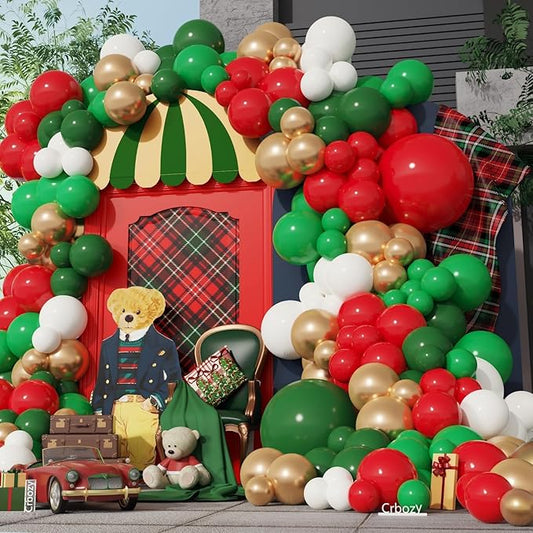 165Pcs Red Green Balloons Garland Arch Kit, Red Green White Metallic Gold Balloons for Bear Baby Shower Gender Reveal Birthday Football Soccer Sports Theme Party Decorations
