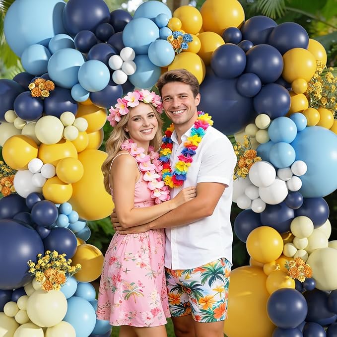 Ouddy Party 149Pcs Blue and Yellow Balloon Garland Kit Different Sizes 18 12 10 5Inch, 6Pcs 18” White Latex Balloons for Summer Tropical Lemon Baby Shower Bridal Shower Wedding Birthday Party Decor