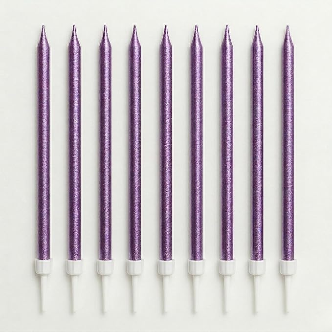 by Tugba Aydan Purple Birthday Candles, 24 Pack, Long Thin Metallic Cake Candles with Holders, Elegant Purple Candles for Cakes, Cupcakes & Parties