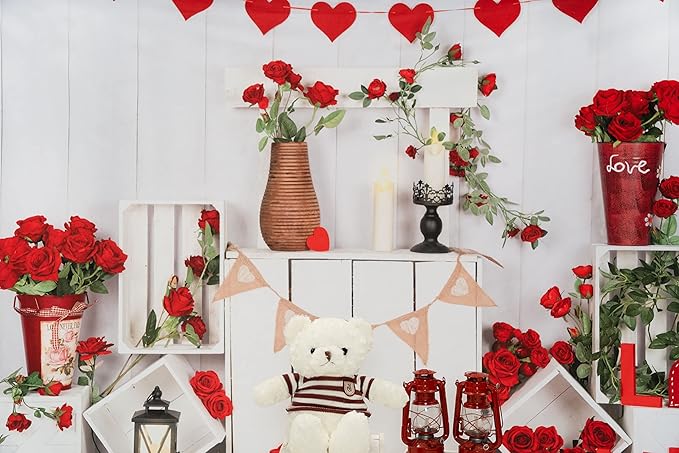 Kate Valentine Photo Backdrop Heart Backdrop with Rose Valentine Decorations for Party, Children, Home, 7x5ft