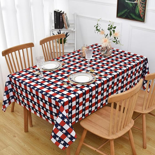 American Gingham Buffalo Tablecloth Fabric - Oblong 58x144 Inch Water Proof Patriotic Table Cloth for Indoor Outdoor - Table Cover for Birthday, Picnics, BBQs, and Parties