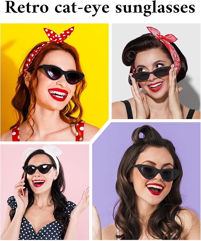 PLULON Vintage Narrow Cat Eye Sunglasses Women Men Sun Glasses Retro Cateye Boys Girls Birthday Summer Beach Pool Party