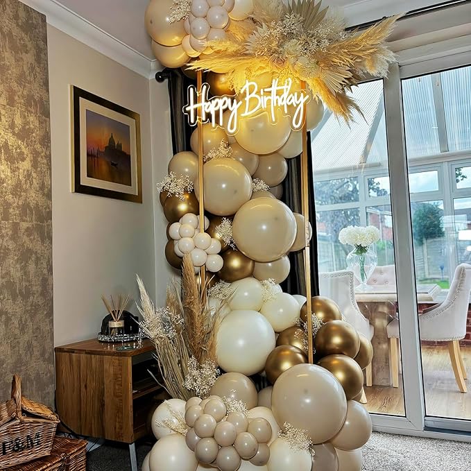 HILAVO White and Gold Balloon Arch Kit Nude White Beige Balloon Garland With Metallic Gold Party Helium Balloons Neutral Cream Balloon for Boho Wedding Baby Shower Bridal Engagement Birthday Decor