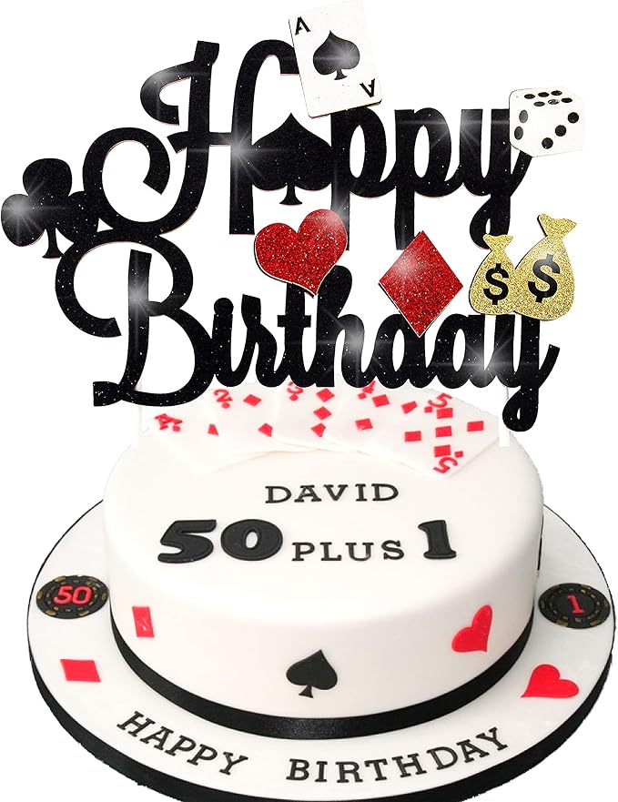 Casino Party Decorations,Poker Cake Topper for Las Vegas Casino Night Poker Events Birthday Party Supplies Glitter Casino Cake Topper Food Picks Decoration Supplies