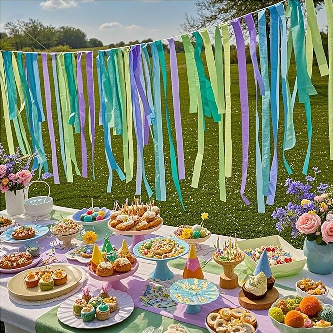 Purple Green and Blue Crepe Paper 6 Pcs Streamers for Party Decorations, Birthday Wedding DIY Crafts, Gift Wrapping Supplies