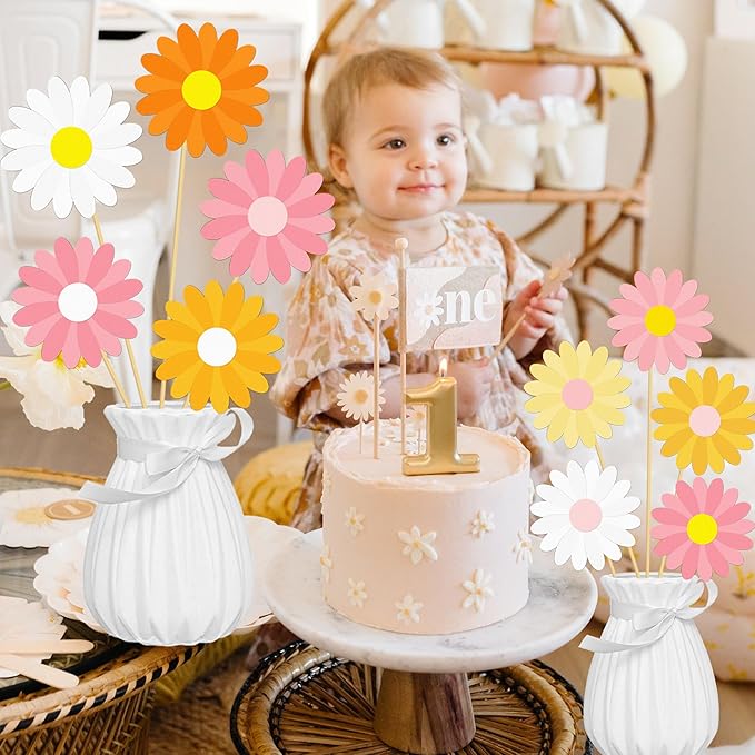 12pcs Daisy Theme Centerpiece Sticks Groovy Spring Flower Centerpieces for Table 70s Groovy Hippie Chrysanthemum Daisy Decorations for Spring Summer Flower Birthday Wedding Supplies