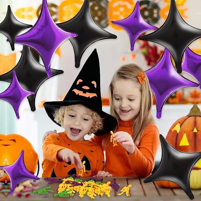 TONIFUL 30Pcs 26In&10In Star Balloons Black and Purple Four Pointed Foil Mini Star Mylar Balloons for Halloween Birthday Wedding Baby Shower Anniversary Engagement Party Decor Supplies