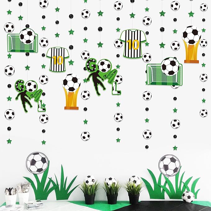 pinkblume Soccer Party Decorations Black Green Circle Dot Star Soccer Sport Theme Hanging Cutout Garland Streamer for Birthday Baby Shower Wedding Party Supplies Classroom Nursery Wall Ceiling Decor