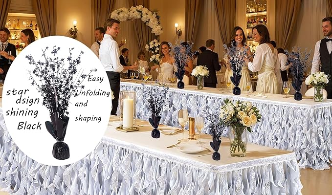 6 Pack Metallic Foil Spray Centerpiece Stars for Wedding, Birthday, Anniversary, Christmas Table Decor, Holiday Festival Baby Shower Graduation Mantle Party Decorations (Black SF)