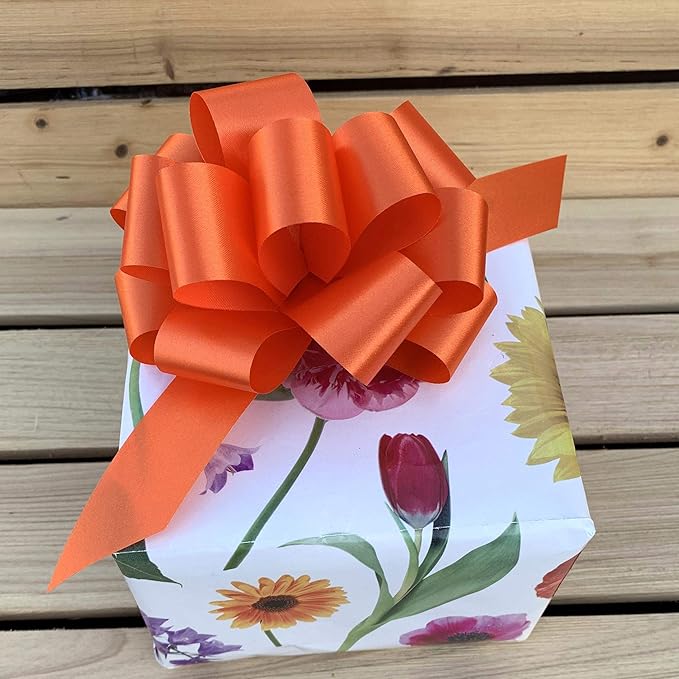 Orange Decorative Gift Pull Bows - 5" Wide, Set of 10, Halloween, Fall, Thanksgiving, Autumn, Spring, Wreath, Swag, Garland, Gift Basket, Presents, Birthday, Summer, Christmas, Easter