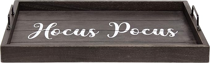Elegant Designs HG2000-KHP Halloween Witch Decorative Wood Serving Tray w/Handles, 15.50" x 12", Black Wash Hocus Pocus