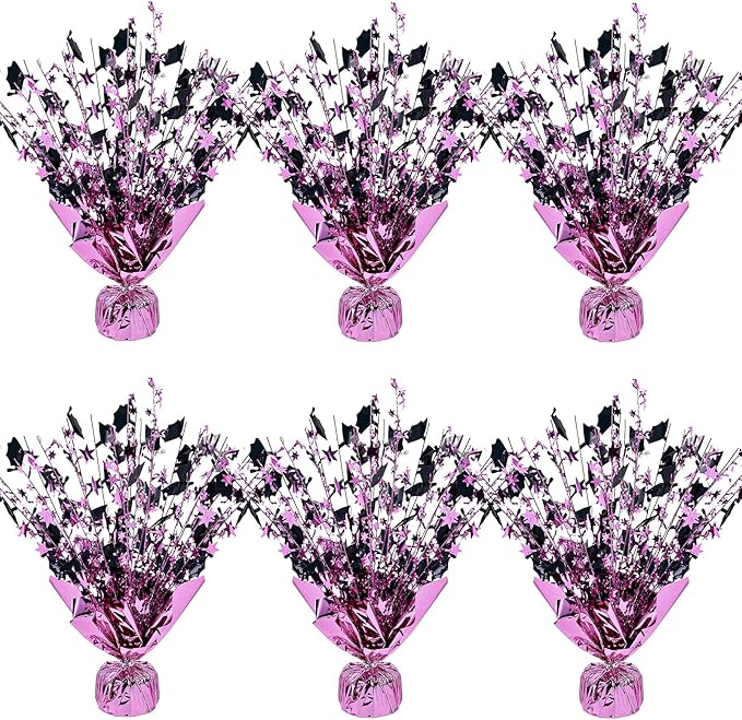 6 Packs Graduation Decorations Centerpieces for Tables Metallic Foil Star Graduate Cap Burst Tabletop Display in Pink and Black for Grad Ceremonies Celebrations Party Decor Supplies 12 (Pink)