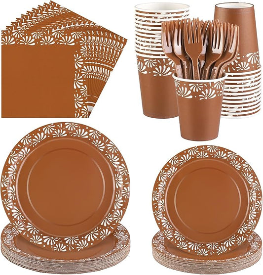 Kochorie 144 Pieces Cielito Lindo Party Decoration, Platos De Barro Mexicanos Fiesta Disposable Tableware Sets Plates Napkins Cups Forks Serves 24 for Cielito Lindo Baby Shower Mexican Party Supplies