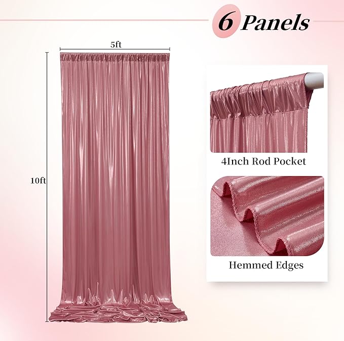30ftx10ft Rose Gold Sequin Backdrop Curtain for Parties, Wrinkle Free Thick Glitter Sparkle Photo Backdrop Drapes 6 Panels 5x10FT Shimmer Back Drop Cloth for Wedding Birthday Photography Background