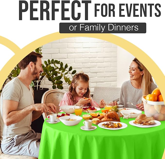 Exquisite 66% Thicker Premium Lime Green Round Tablecloth 0.5 Mil 12 Pack Plastic Table Cloth Disposable 84 Inch Round Plastic Tablecloth Won't Tear Easily Like Cheap Thin Brands
