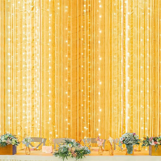 Twinkle Star 600 LED Window Curtain String Light for Wedding Party Home Garden Bedroom Outdoor Indoor Wall, Warm White