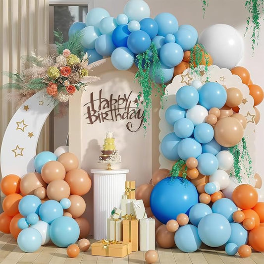 Orange and Blue Balloon Arch Kit, 127pcs Nude White Blue and Orange Balloons Different Sizes for Baby Shower Decorations Boys Birthday Party Decorations