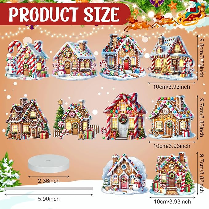 Geelin 10 Pcs Christmas Gingerbread Table Decoration Gingerbread House Decor Christmas Centerpiece for Tables Gingerbreads Theme Tabletop Gift for Xmas Holiday Desk Home Office Party Supplies Decor