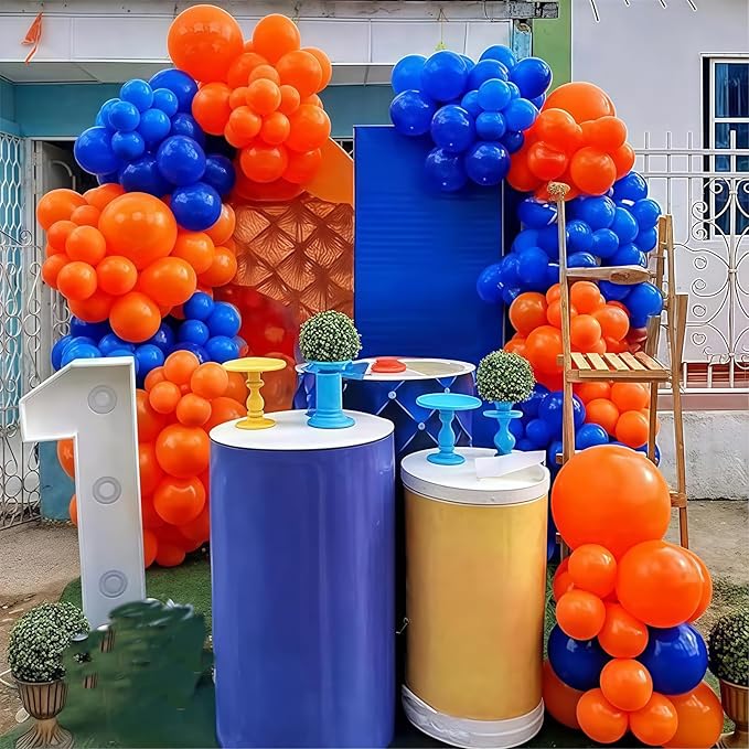 HILAVO Orange Blue Black Balloons Garland Arch Kit 112 Pcs Royal Navy Blue Black Orange Latex Helium Balloon for Graduation Cartoon Baby Shower Birthday Engagement Party Decorations Supplies