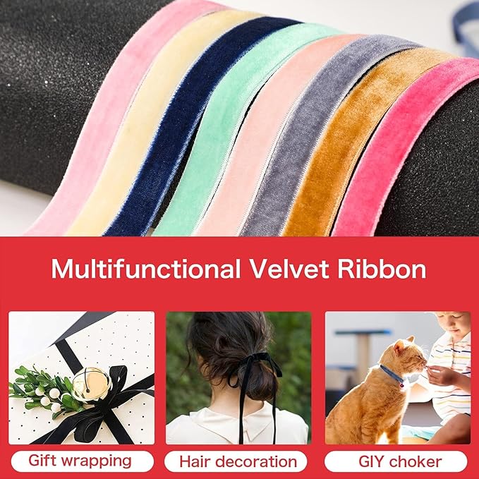 Syhood 30 Yards 3/8" Velvet Ribbon Assorted Colors Bulk for Gift Wrapping Craft DIY Hair Bow Tree Wreath Bows Door Garland Wedding Decor