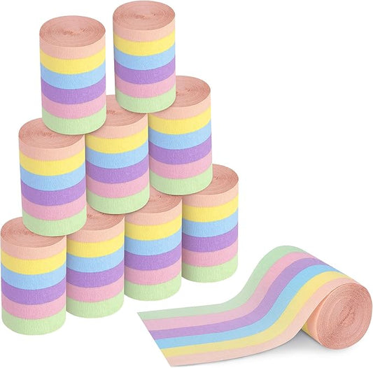 Tlswshsy 12 Rolls Pastel Crepe Paper Streamers, 6 Colors Easter Paper Streamer Decoration, 393 ft Red Macaron Crepe Streamer Rolls for Wedding Birthday Baby Shower Party Decor DIY Crafts