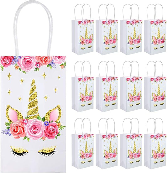 SATINIOR 12 Packs Unicorn Party Favor Bags, Unicorn Goodie Treat Gift Candy Bags with Handle Theme Goody Bag for Birthday Party Suppliers Baby Shower