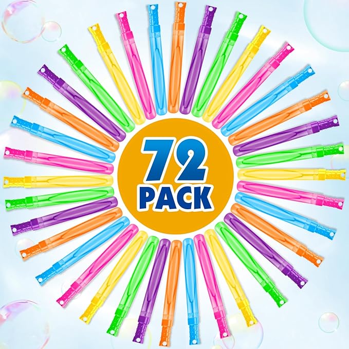 SpringFlower 72 Pcs Bubble for Kids, 2OZ Big Bubble Wands in 6 Colors, Ideal for Kid Party Favors, Summer Toys, Indoor & Outdoor Activities, Birthday, Carnival Prizes, Wedding, Goodie Bags
