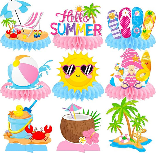 Summer Party Honeycomb Centerpieces 12Pcs Hello Summer Birthday Party Decorations Beach Pool Table Ccenterpiece Summer Table Decorations for Summer Hawaii Themed Birthday Party Supplies