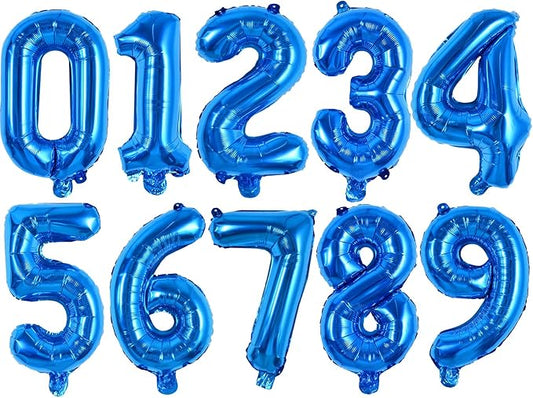 TONIFUL Balloons 16 Inch Blue 0-9 Number Mylar Foil Balloons 10 Pcs Blue Custom Digital Balloons for 2026 New Year Eve Birthday Engagement Graduations Anniversary Baby Shower