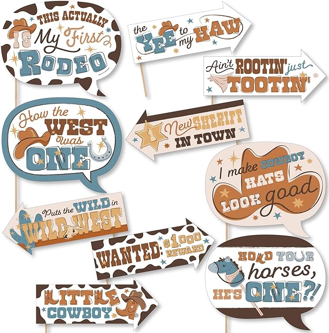 Big Dot of Happiness Funny My First Rodeo - Little Cowboy 1st Birthday Party Photo Booth Props Kit - 10 Piece