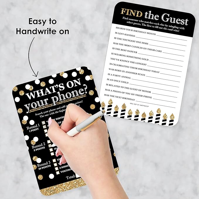 Big Dot of Happiness Adult Happy Birthday - Gold - 2-in-1 Birthday Party Cards - Activity Duo Games - Set of 20 (Pack of 2)
