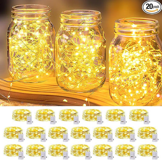 20 Pack LED Fairy Lights Battery Operated,3 Features Blinking Slowly Blinking & just on 7FT 20 LED Waterproof Mini Twinkle String Lights for Wedding Mason Jars Party Christmas Decorations(Warm White)