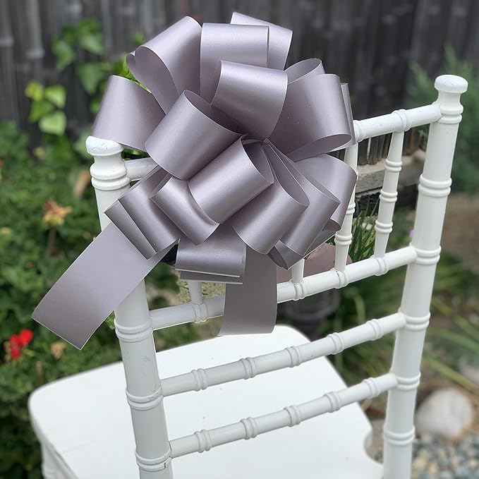 Large Silver Gift Pull Bows - 9" Wide, Set of 6, Christmas Gift Bows, Anniversary, School Dance, New Year's Eve, Reception, Birthday, School Dance, Fundraiser, Wedding