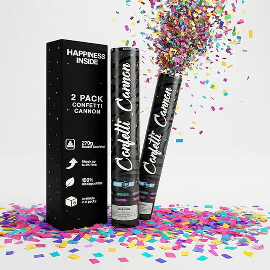Multicolor Confetti Cannon 2pc, Biodegradable Confetti Poppers, Party Poppers for 2026 New Year’s Eve, Christmas, Birthdays & Celebrations, Confetti Blaster Shooters