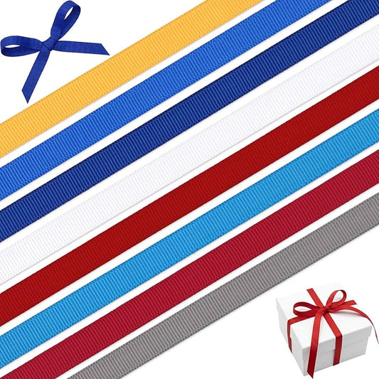 Patriotic 3/8 Inch Grosgrain Ribbon Set, 8 Pack x 3 Yards (24 Yards Total), Craft Ribbon for Fourth of July Memorial Day Wreaths Flag Decor and Gift Wrapping