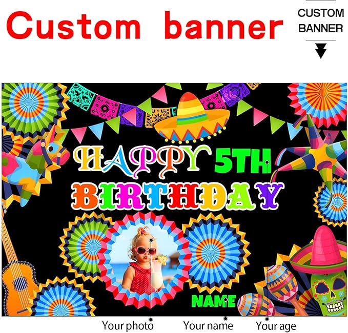 Custom Space Mexican Fiesta Carnival Happy Birthday Party Decorations Supplies Personalized Mexican Fiesta Carnival Birthday Backdrop Banner(5x7.5ft)